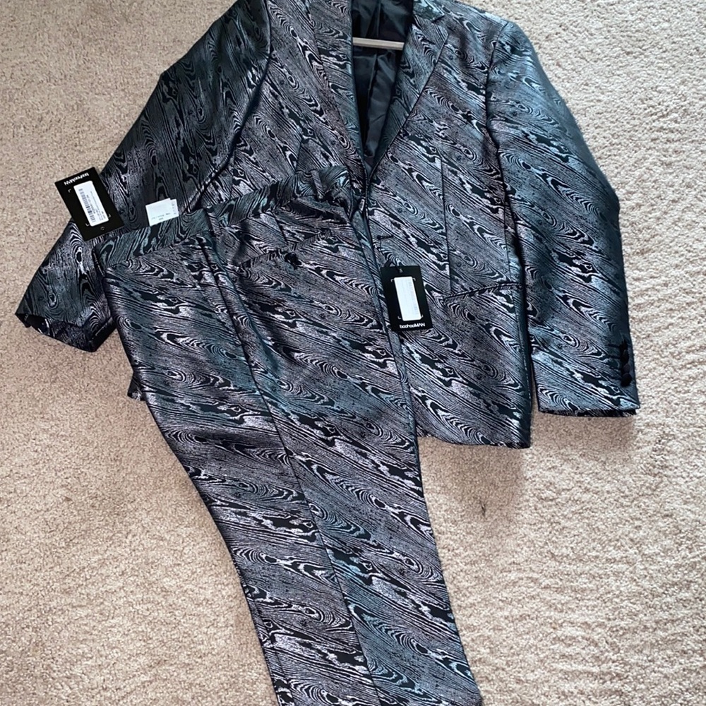 Boohoo Jacquard Print Metallic Suit